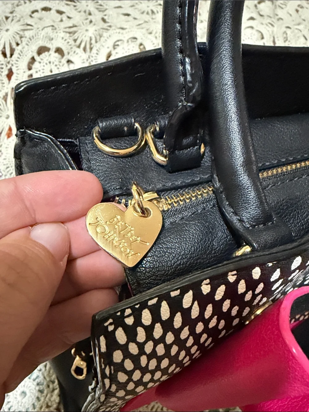 Betsey Johnson Black and Hot Pink Bow Satchel